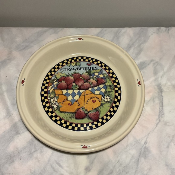 Other - Vtg Susan Winget Strawberry Hearts Ceramic Pie Dish 10.75‎ Cottage Country Style